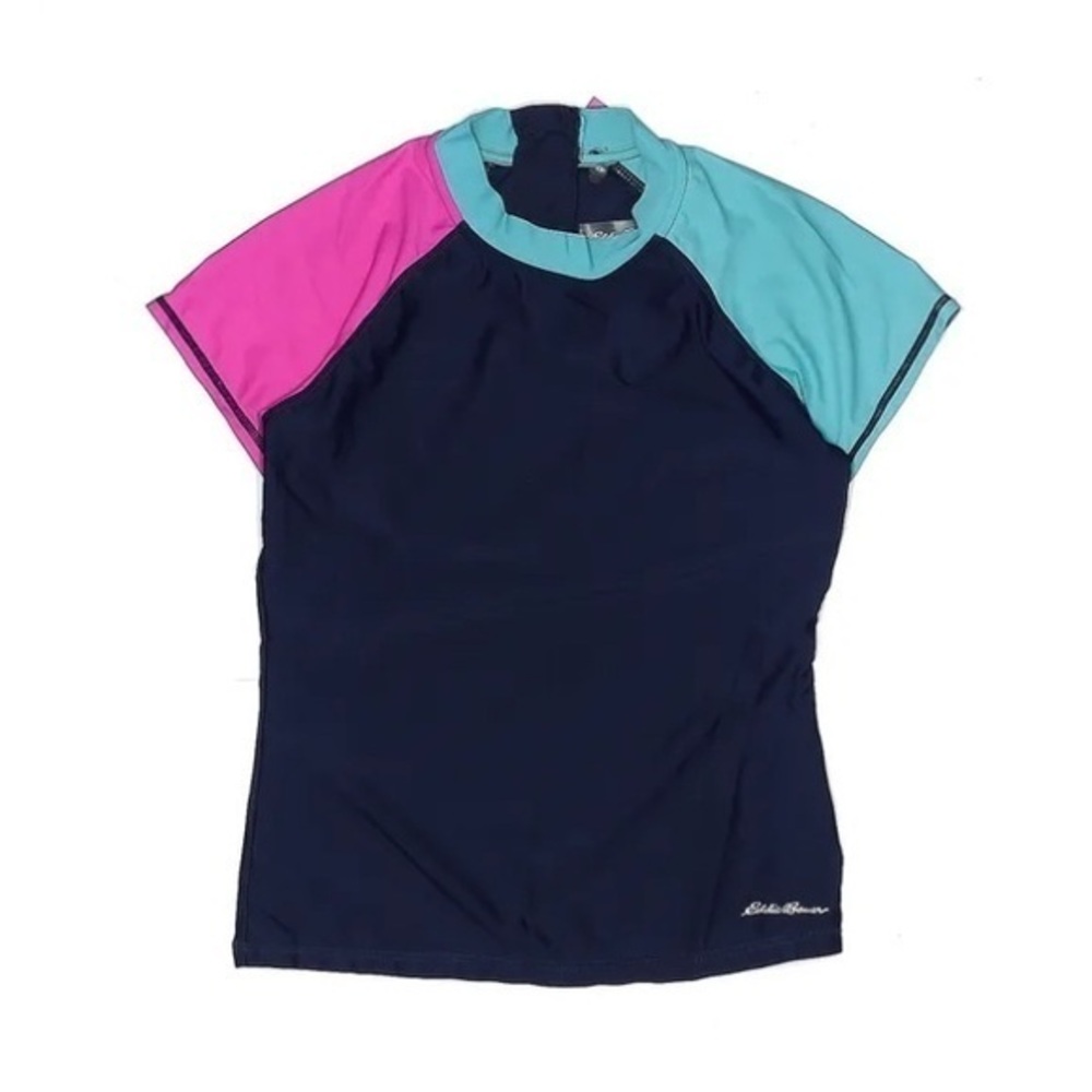 Eddie Bauer Girls Small Color Block Rashguard Swimsuit Surf Top 7-8